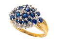14k Yellow Gold Sapphire And Diamond Cluster Ring, App. 0.10 TCW In Diamonds, Size 5.75+