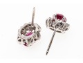 14k White Gold Ruby And Diamond Accented Cluster Earrings, App. 0.12 TCW