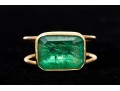 14k Yellow Gold Beautiful Emerald Cut Green Emerald Ring, Size 8