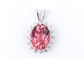 18k White Gold Stunning Impactful Pink Tourmaline And Diamond Halo Pendant, App. 0.48 TCW
