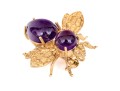 14k Yellow Gold Cabachon Amethyst Set Bee Brooch