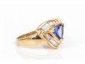 14k Yellow Gold Fabulous Contemporary Tanzanite And Baguette Diamond Halo Ring, Size 8.75