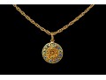 14k Yellow Gold Colorful Plique A Jour Pendant, With A Cable Style Chain
