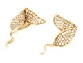 14k Magnificent Vintage Pave Diamond Set Folded Wave Earrings, App. 1.60 TCW