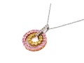 14k White Gold Nesting Pink And Yellow Sapphire And Diamond Circle Pendant Necklace