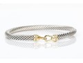 Sterling Silver Cable Bangle Bracelet With A 14k Yellow Gold Buckle Style Clasp