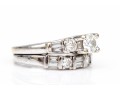 14k And 18k Round Baguette Diamond Ring, App. 1.07 TCW, With Attached Band, Size 4.5