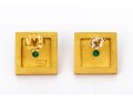 18k Yellow Gold Mogul Style Square Enamel And Emerald Earrings