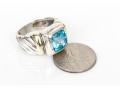 David Yurman Sterling Silver And 14k Checkerboard Blue Topaz Cable Ring, Size 4.5