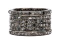 Blackened Sterling Silver Chic Ultra Wide Pave Black Diamond Set Eternity Band, Size 6.25