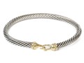 Sterling Silver Cable Bangle Bracelet With A 14k Yellow Gold Buckle Style Clasp