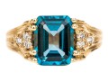 14k Yellow Gold Blue Topaz And Diamond Ring, Diamonds App. 0.06 TCW, Size 6.75
