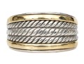 David Yurman Sterling Silver And 18k Yellow Gold Twisted Motif Dome Ring, Size 6.5