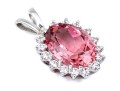 18k White Gold Stunning Impactful Pink Tourmaline And Diamond Halo Pendant, App. 0.48 TCW