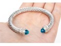 Sterling Silver, Diamond And Blue Glass Chunky Cable Bracelet, App. 0.16 TCW