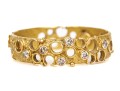 14k Yellow Gold Brutalist Textured Band Ring With Scattered Diamonds, App. 0.12 TCW, Size 7.75