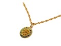 14k Yellow Gold Colorful Plique A Jour Pendant, With A Cable Style Chain