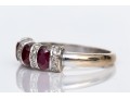 14k White Gold Size Oval Synthetic Ruby And Diamond Bar Set Ring, Size 6.5