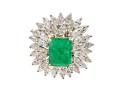 Exceptional 18K White Gold Emerald And Diamond Cocktail Ring, Size 8.25