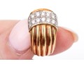 18k Yellow Gold Vintage Pave Diamond Topped Ribbed Earrings