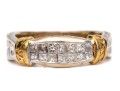 18k Yellow And White Gold Beautiful Princess Cut Diamond Band Ring, App. 0.84 TCW, Size 7