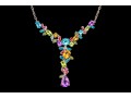 Sterling Silver Enamel Foliate And Multi-gemstone Set Necklace