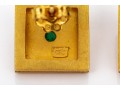 18k Yellow Gold Mogul Style Square Enamel And Emerald Earrings