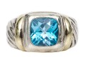 David Yurman Sterling Silver And 14k Checkerboard Blue Topaz Cable Ring, Size 4.5