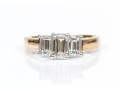 14k And Platinum Emerald Cut Diamond Three Stone Ring, App. 1.27 TCW, Size 7