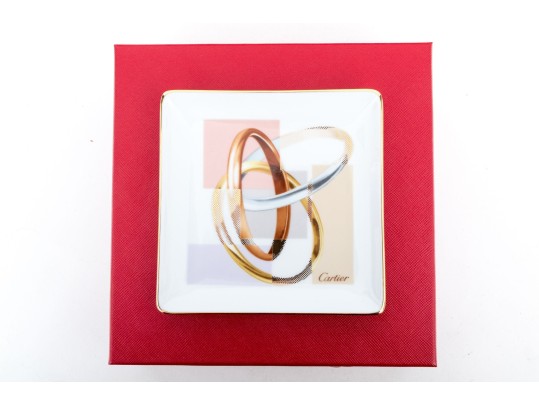 Cartier Trinity Motif Limoge Porcelain Trinket Tray, With Box