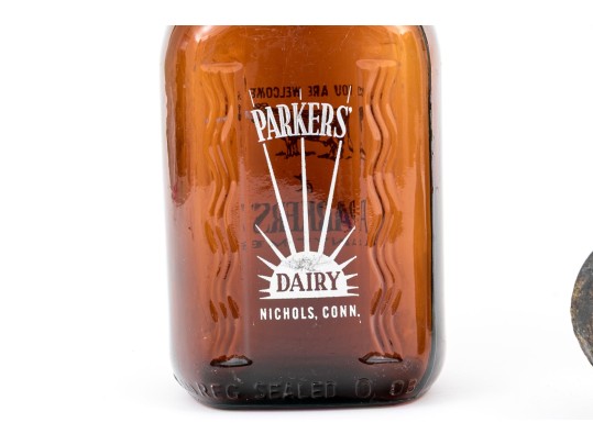 Parkers Dairy (Trumbull, CT) Milk Bottle And Cow Bells 