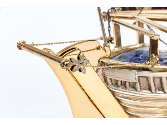 Fine Mixed Metal And Lapis Sailboat Model On Stand
