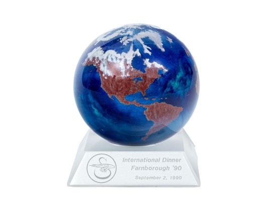Lundberg Studios Hand-made Globe Paperweight On Presentational Stand, 1990