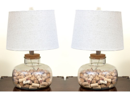 Pair Of Glass Bottle Table Lamps Filled With Wine Corks