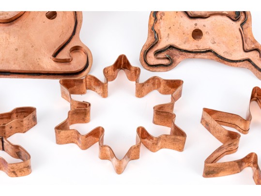 Group Of Five Vintage Copper Cookie Mouldes