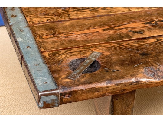 Vintage Quality Pine And Steel Reclaimed Ships Hatch Door Table