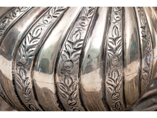 Turkish .900 Silver Ewer, Basin, And Burner, 78.835 Gross Ozt.