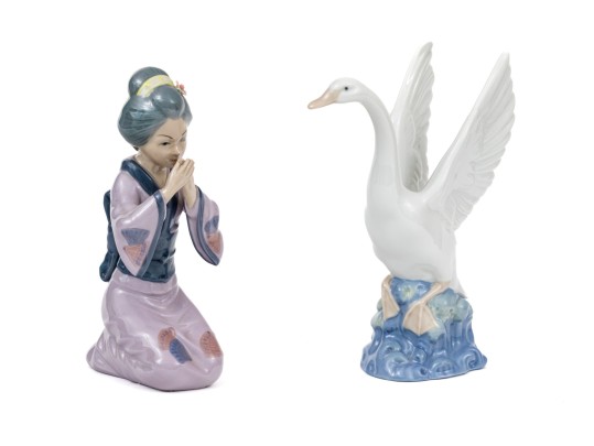 Cascades And Nao Porcelain Geisha And Swan