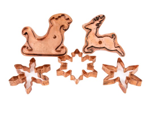 Group Of Five Vintage Copper Cookie Mouldes