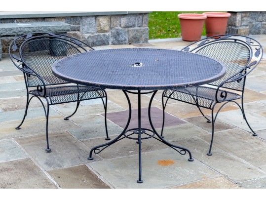 Wrought Iron Round Table With Pair Of Chairs