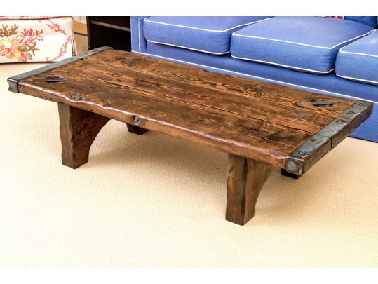 Vintage Quality Pine And Steel Reclaimed Ships Hatch Door Table