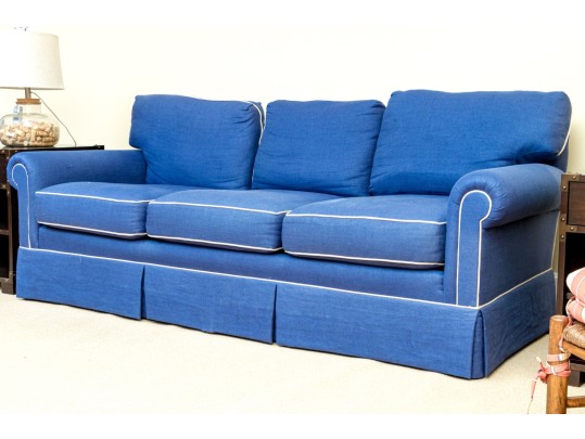 Blue Upholstered Three Seater Sofa