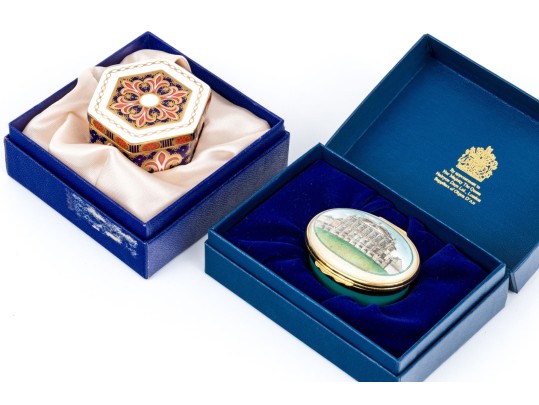 Halcyon Days And Royal Crown Derby Pill Boxes