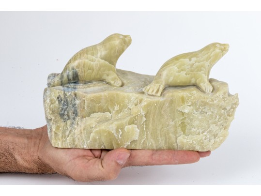 Nathaniel Thomas Noel (Canadian, B. 1958) Signed Carved Soapstone Seal Sculpture, 1972