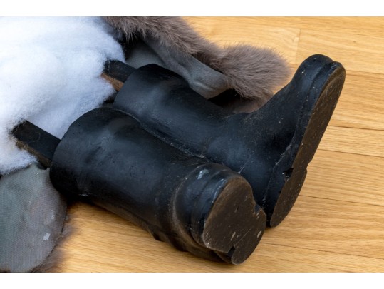 Festive Snowman And Wooden Figure Of Santa