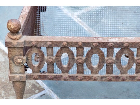 Antique Iron And Wire Mesh Coal Box