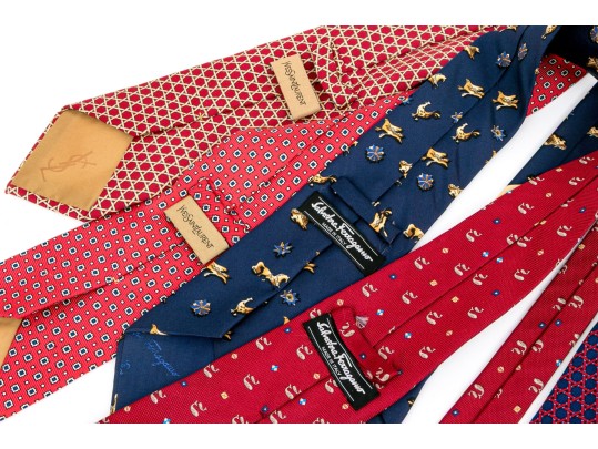 Group Of Nine Silk Designer Mens Neck Ties