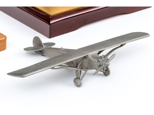 Three Model Airplanes, Two In Wood And Lucite Display Cases