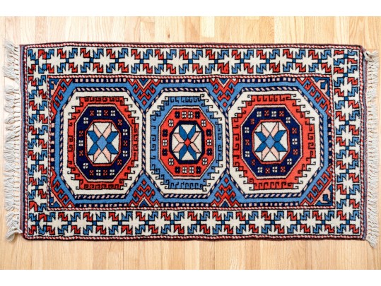 Sumer Hali Hand-Knotted Wool Bokhara Style Accent Carpet, 4’-3 1/2”