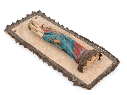 Carved And Painted Virgin Mary And Infant Jesus Plaque